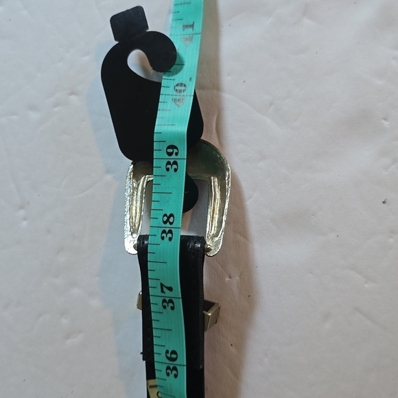Womens Vintage Black velvet back leather belt Silver tip and buckle Sz.M/L main image 7